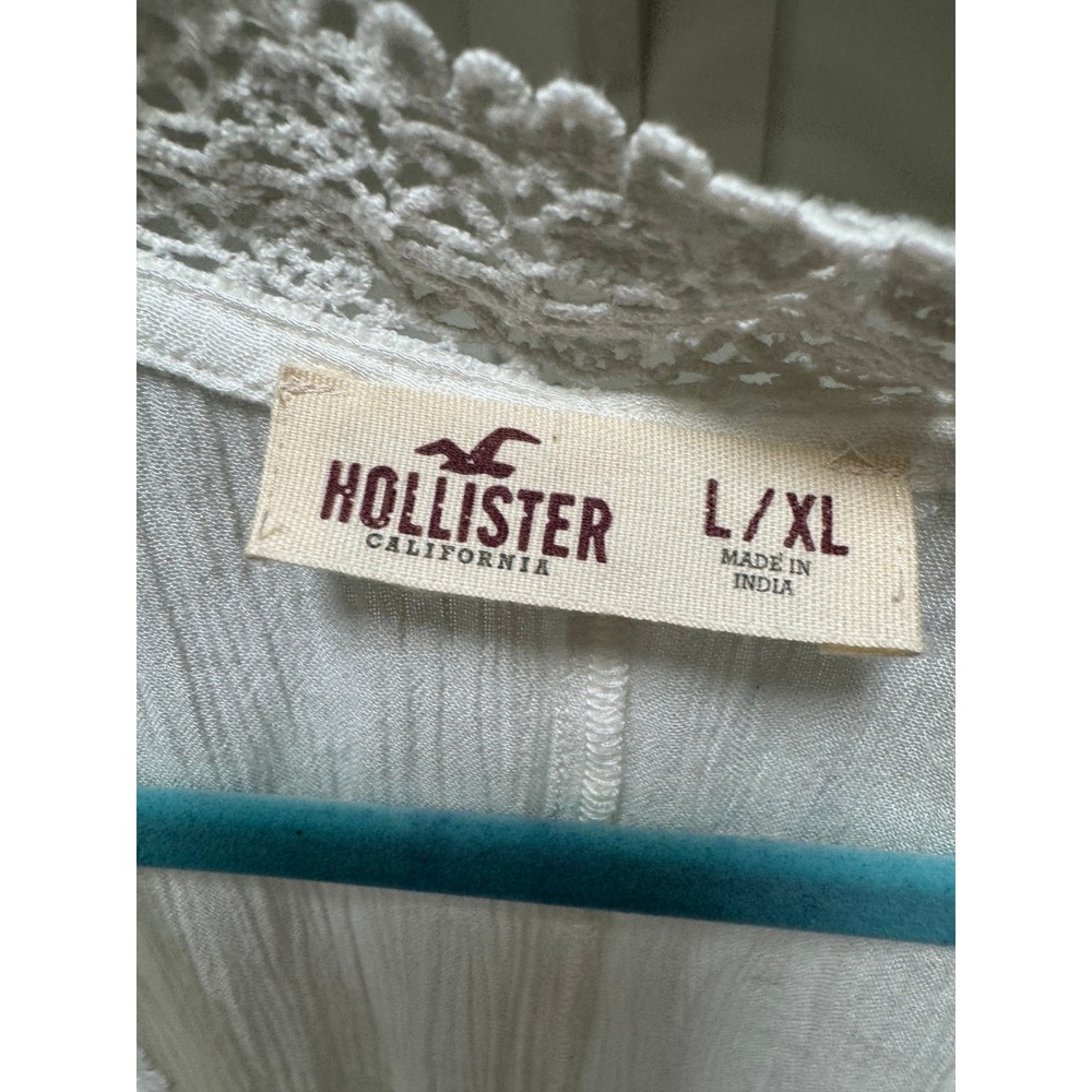 Hollister Maxi Coverup Womens L/XL White Crochet Lace Boho Kimono Sleeve Beach - Picture 3 of 8